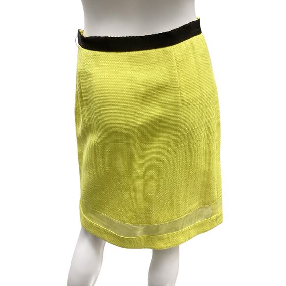 Féraud Skirt Women’s Size 4 Cotton Linen Blend Silk Lining A-Line Bright Yellow - Picture 3 of 4